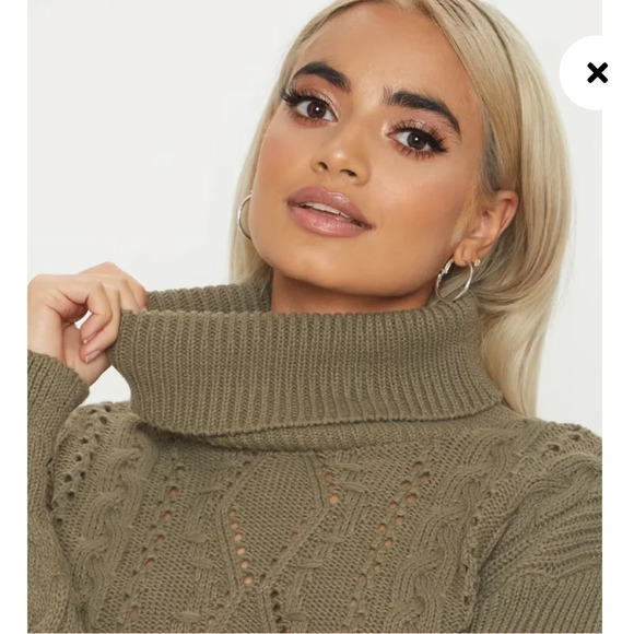 Pretty Little Thing Petite Khaki Roll Neck Crop Turtleneck Sweater Size S - Picture 13 of 13